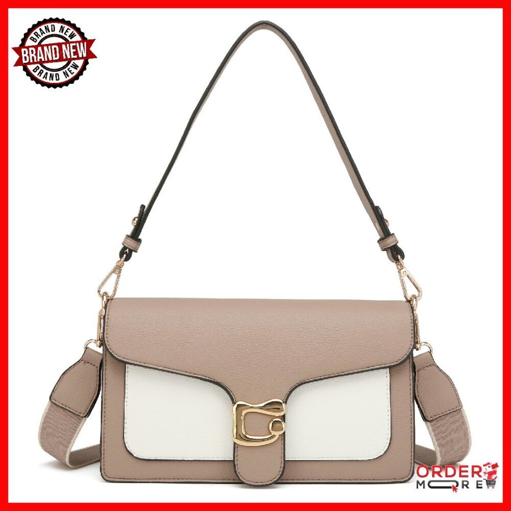 Small Vegan Leather Crossbody Bag With 2 Straps, Multiple Compartments